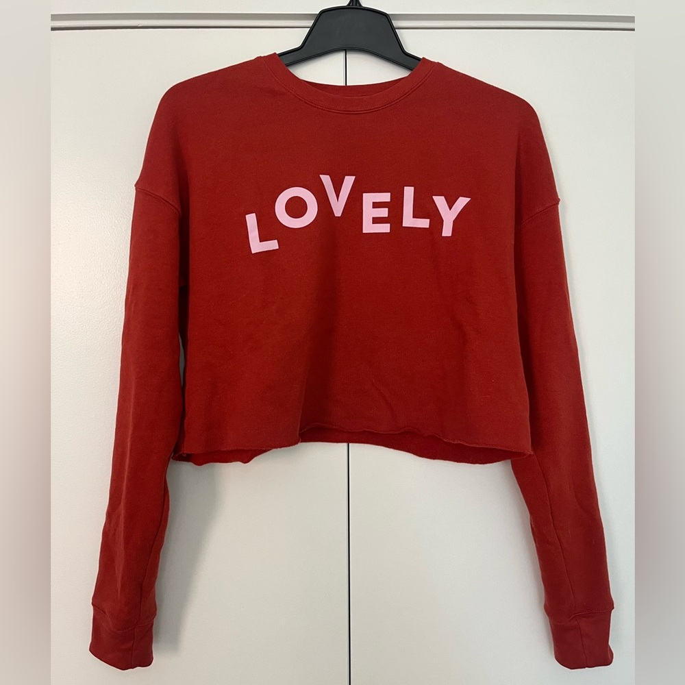 Burnt Orange Cropped “Lovely” Long Sleeve Sweatshirt
